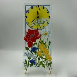 Vintage Peggy Karr Fused Glass Clock Signed With Wild Flowers