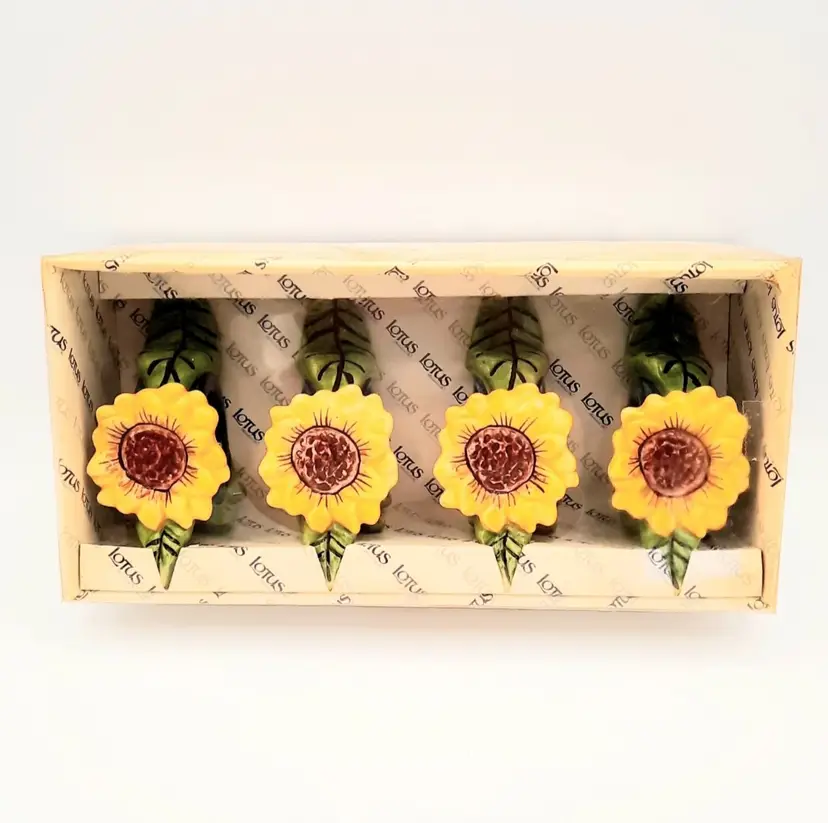 Sunflower Napkin Rings by Lotus Ceramic Set of 4 New in Box