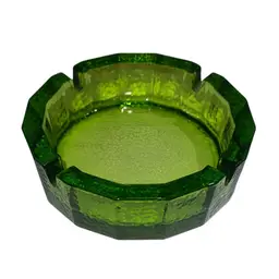 Vintage Blenko Green Pebble Glass Octagon Ashtray Large Heavy Round 6"