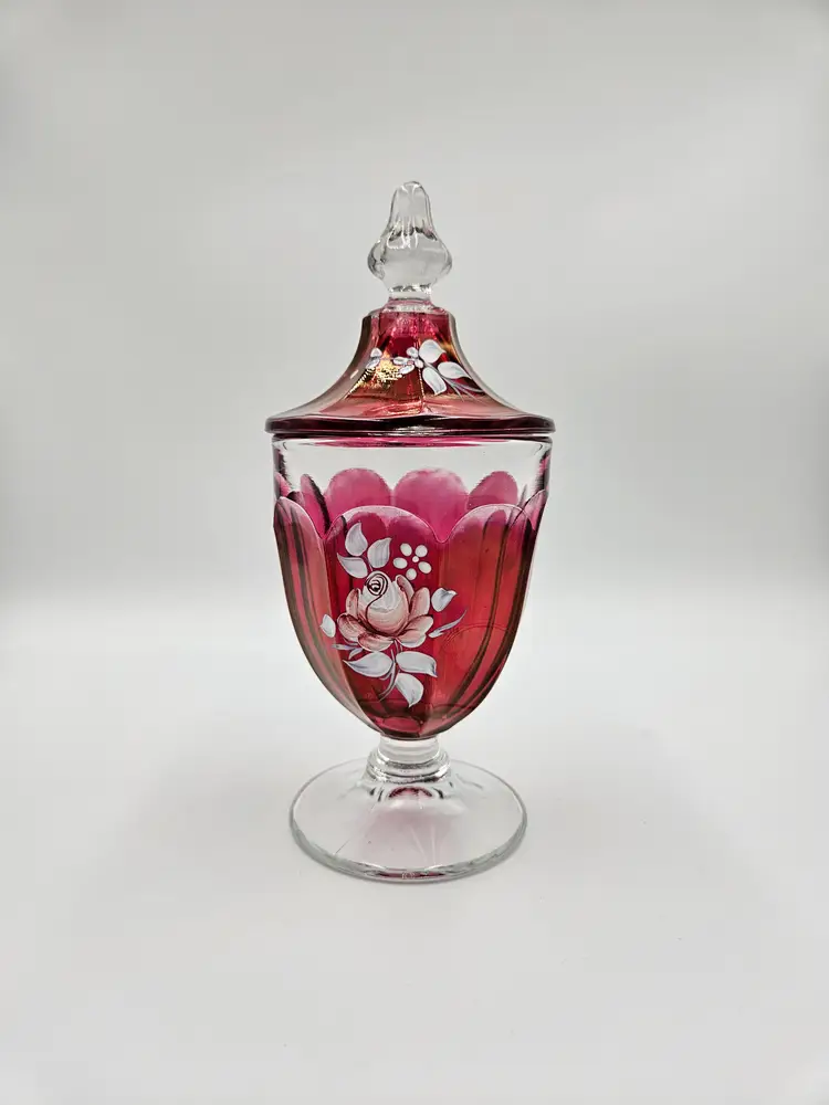 #TR56 Westmoreland Ruby Flash Lidded 1978 Signed Candy Dish