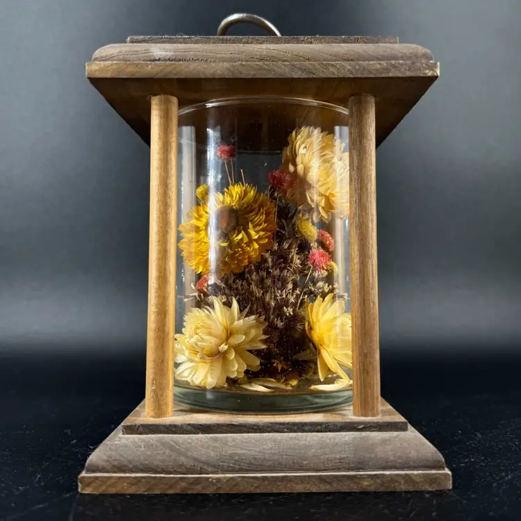 Vintage Wooden Glass Dried Flower Decor