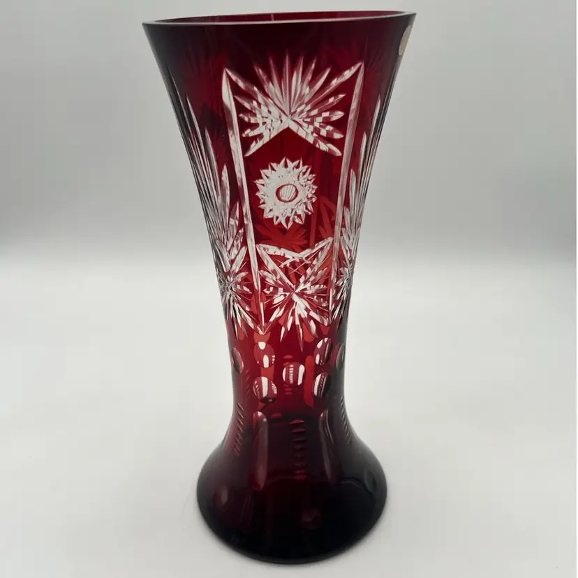 Vintage Romanian Ruby Red Cut To Clear 11.5” Vase
