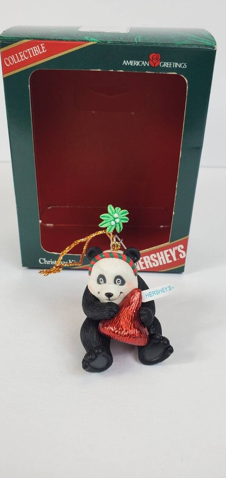 #01 Vintage 1997 American Greetings Christmas Kiss Ornament Hersheys Panda AXOR-052