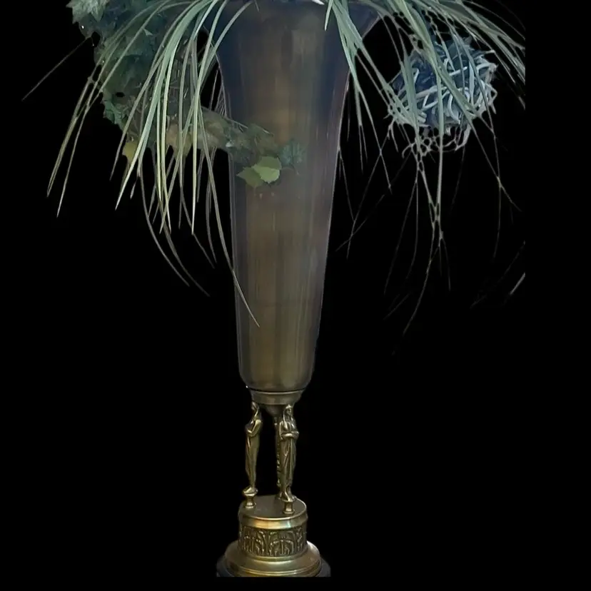 Vintage Bombay Brass Vase On Marble Stand