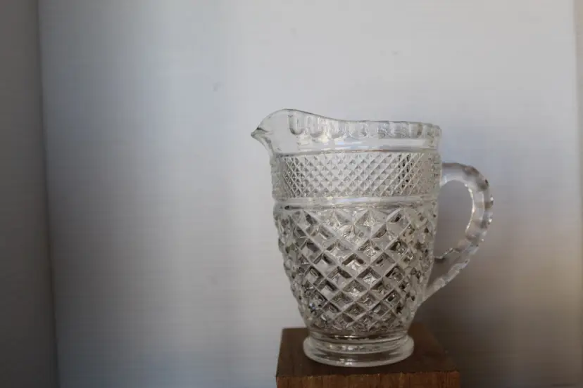 Anchor Hocking Wexford Glass Creamer Pitcher Clear Pressed Diamond Pattern 5”