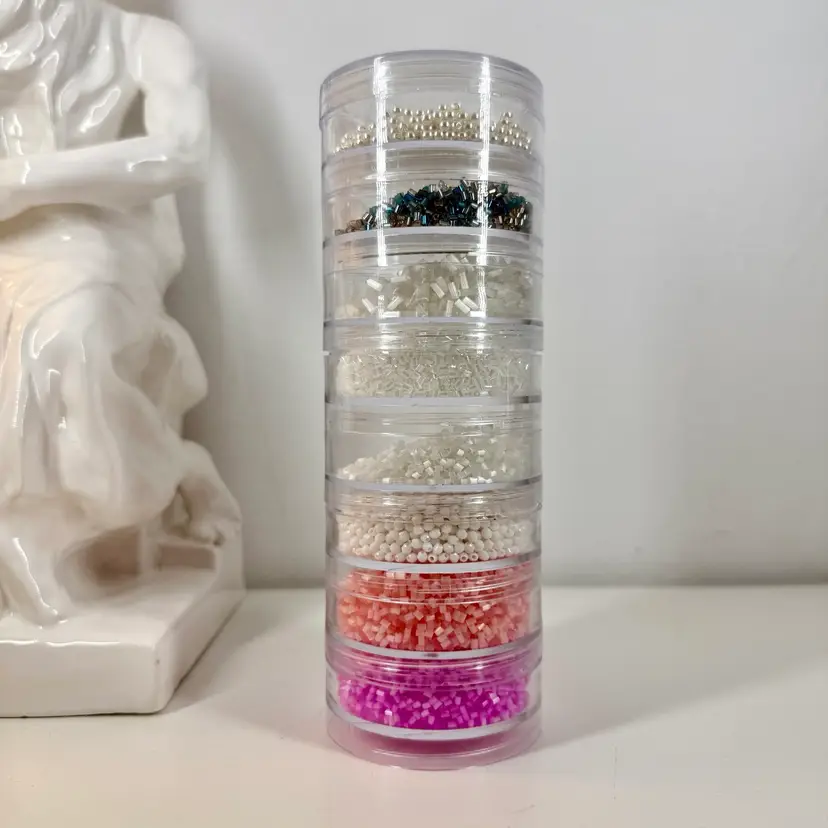 Stacking Bead Tower w/8 Sections of Beads Glass & Plastic (1)
