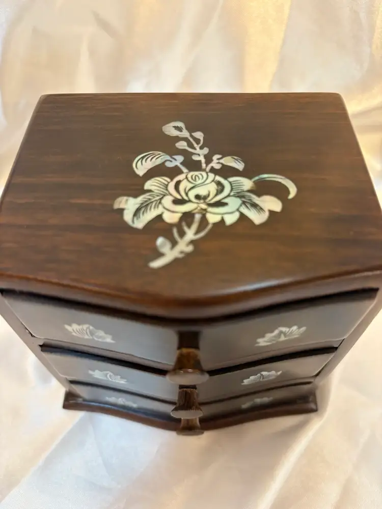 Vintage Wood with Inlay 3 Drawers Jewelry box