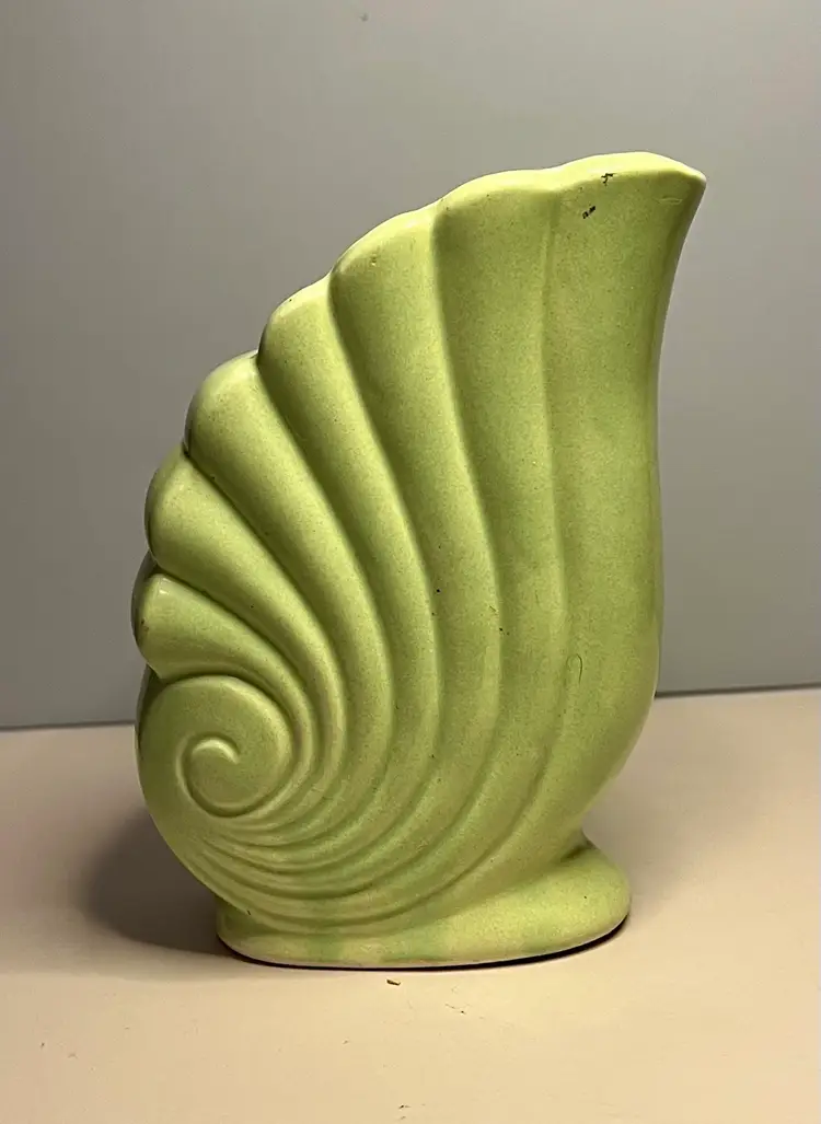 Vintage Art Deco Nautilus Shell Celadon Color Green Vase