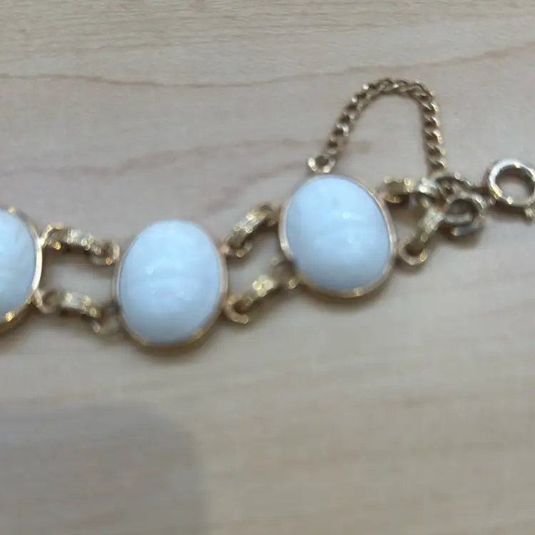 Vintage Milk Glass Scarabs Bracelet