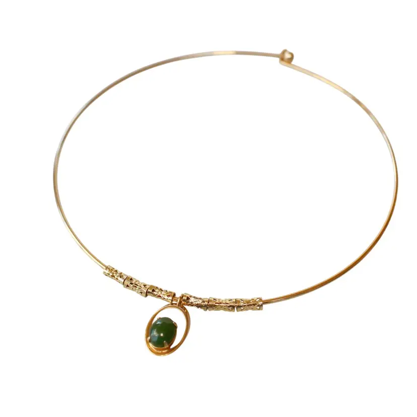 Handmade Jewelry Green Faux Stone Gold Tone Wire Choker Necklace