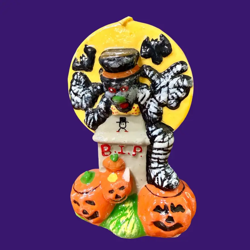 Vintage Spooky Zombie Mummy HALLOWEEN CANDLE, Headstone Jack O Lantern