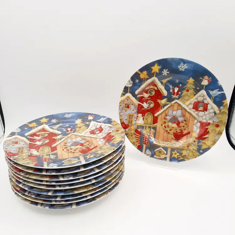 Christmas Birdhouse Plates Debbie Hron 2006 Holiday Home Set of 10