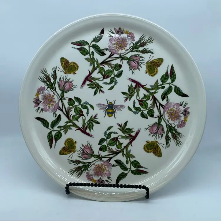 Portmeirion Botanic Garden ceramic plate with floral and insect motif Stoke On Trent England 12” Round