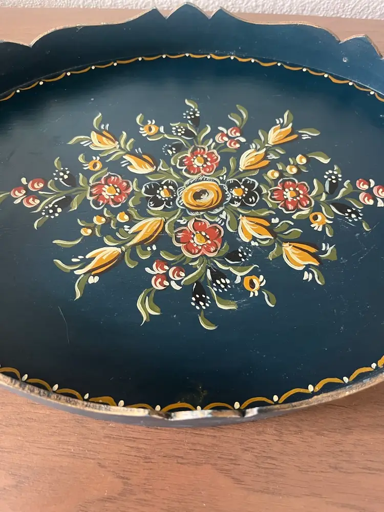 Vintage Hindeloopen Dutch Folk Art Hand Painted Floral Wooden Tray
