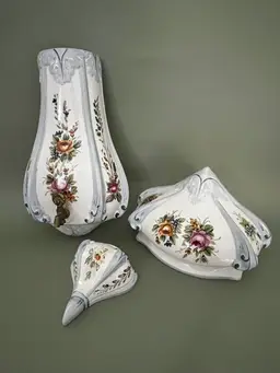 Vintage Andrea by Sadek Handpainted Lavabo Wall Pocket Fountain/Planter French Floral, with Spigot Valve, Made in Japan