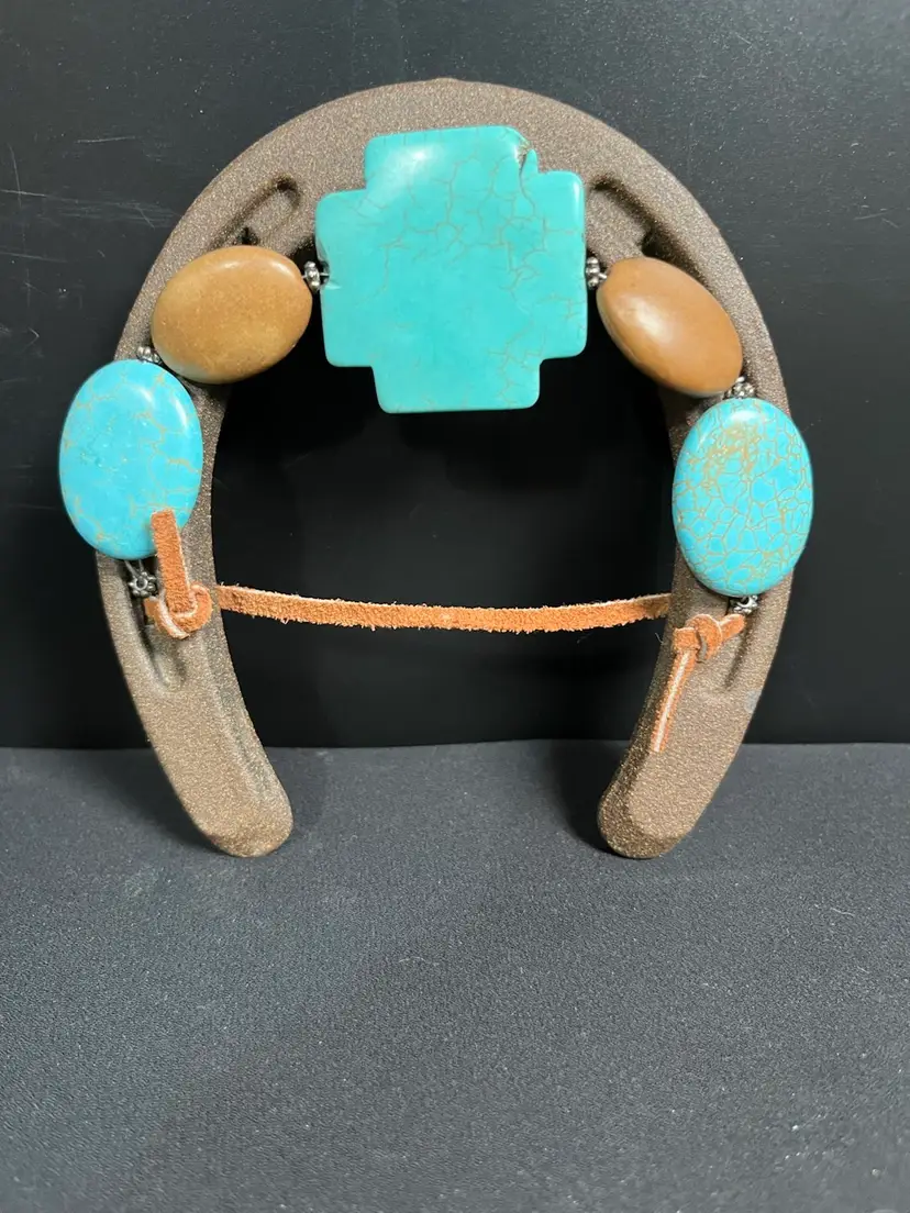 Multi-Stone Decorative Horse Shoe-w/ Leather. Original Diamond Brand Horse Shoe-Lot 41