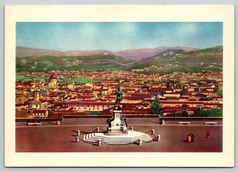 Postcard Piazzale Michelangelo Statue Panorama Florence Italy Art Card