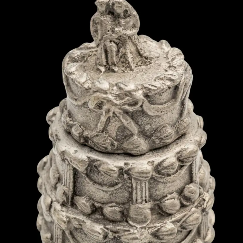Vintage Pewter Two-Piece Wedding Cake Thimble with Hidden Lucky Horseshoe