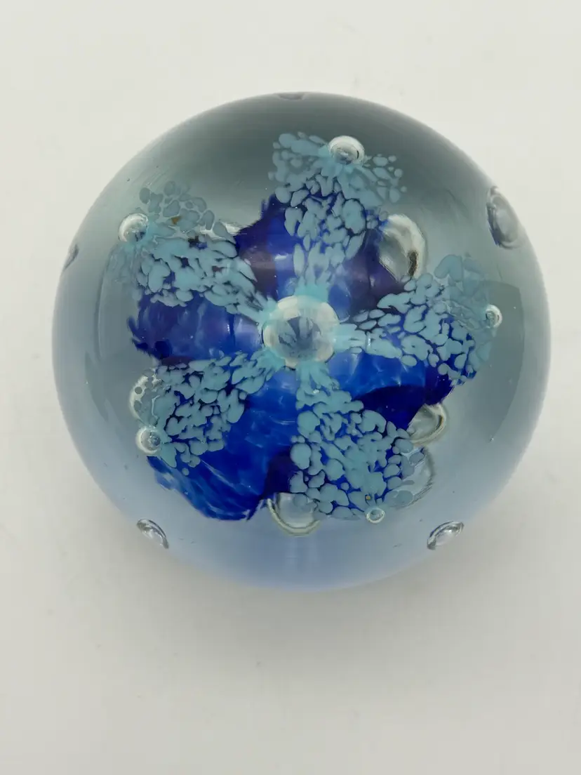 Extra Large Two-Tone Blue Firework Art Glass Paperweight