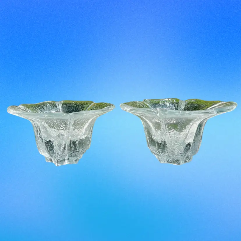 70’s Beautiful Blenko 774 Clear Flower Candle Stick Holders