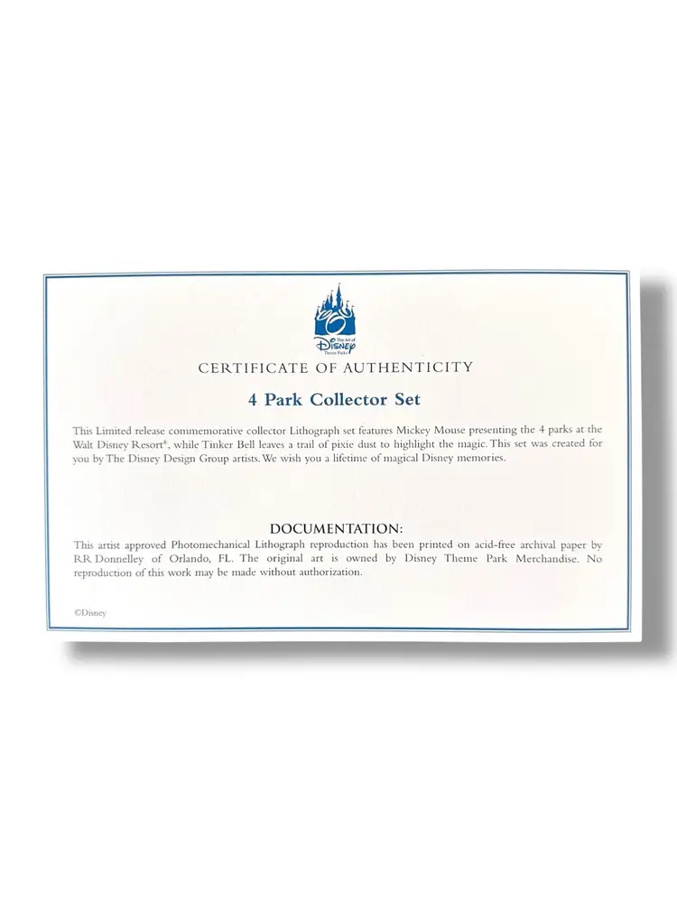 Walt Disney World Theme Parks Prints Lithographs COA VTG New Passholder Gift