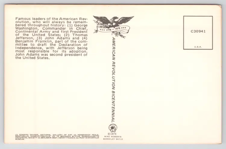 Postcard Founding Fathers of the American Revolution Bicentennial 1779-1976 - 20627