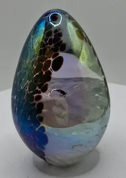 Vintage GES/Glass Eye Studio 1994 Multi-Color, Air-Trap, Iridescent Egg Paperweight