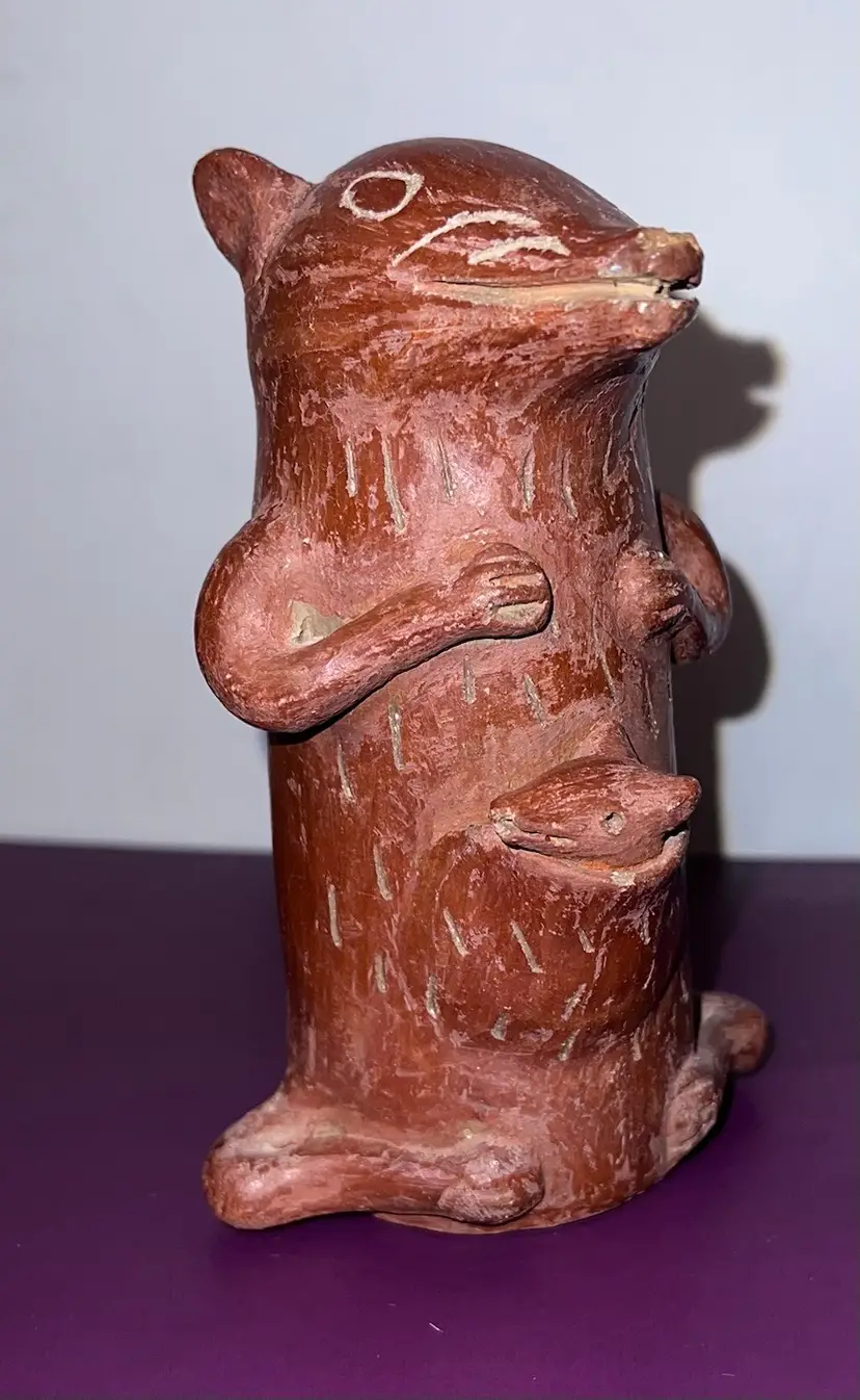 Vintage Mexican Folk Art Red Clay Kangaroo And Joey 5 1/2”