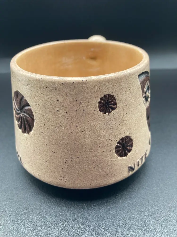 Signed Peggy! Nite Owl Pottery Mug 2 3\4" tall. NO chips, cracks or flea bites!