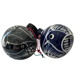 2- Talavera Christmas Balls Ornament Mexican Ceramic Folk Art Pottery Birds