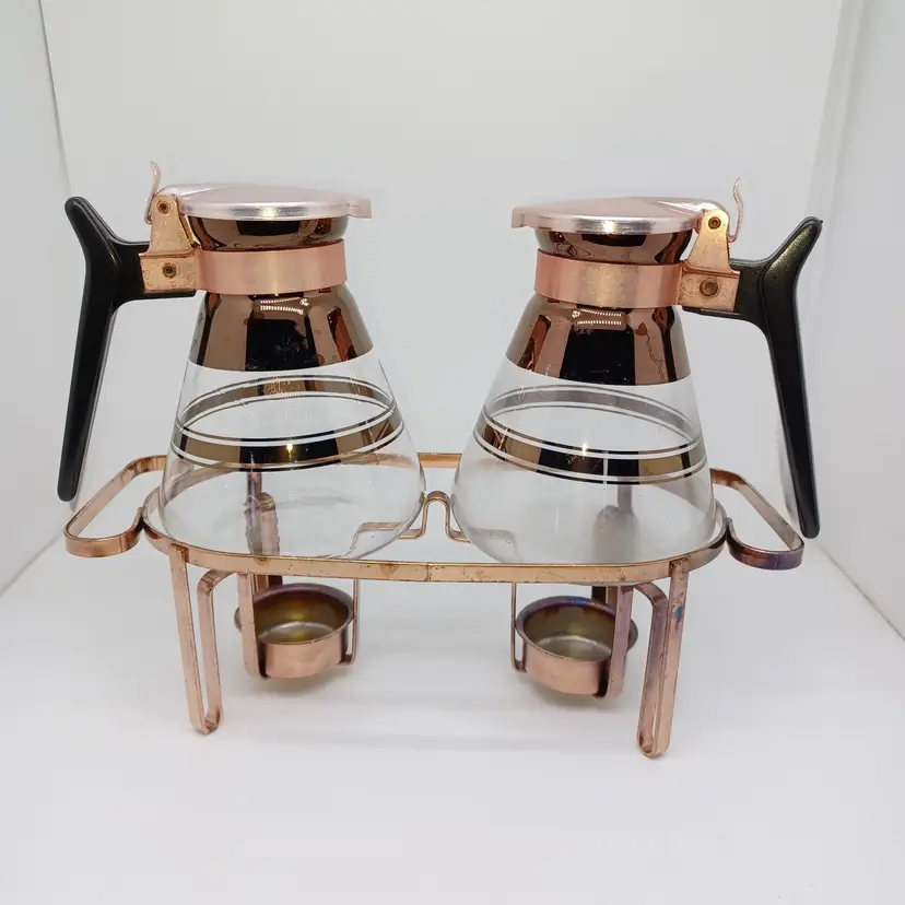 Vintage Waffle Set By Inland Glass, Twin Hot Servers Waffle Set, Copper Glass