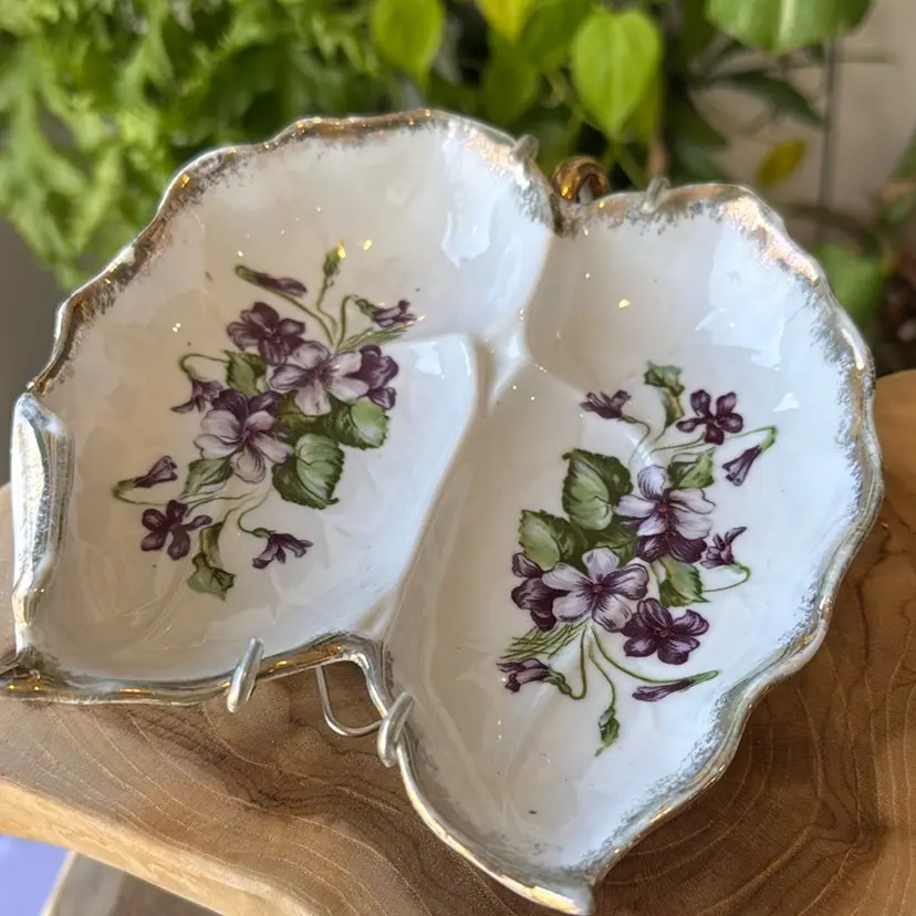 Mid-Century Hand-Painted Floral Dish