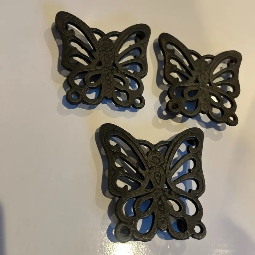 Set Of 3 Cast Butterfly Trivets Made In Taiwan