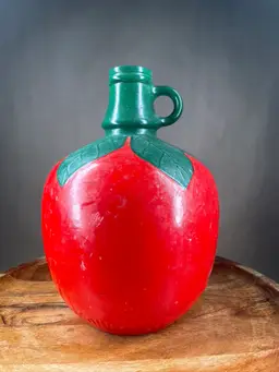 Martinelli's Red Green Painted Gold Medal Apple Cider Glass Jug Watsonville CA Kitsch Folk Art