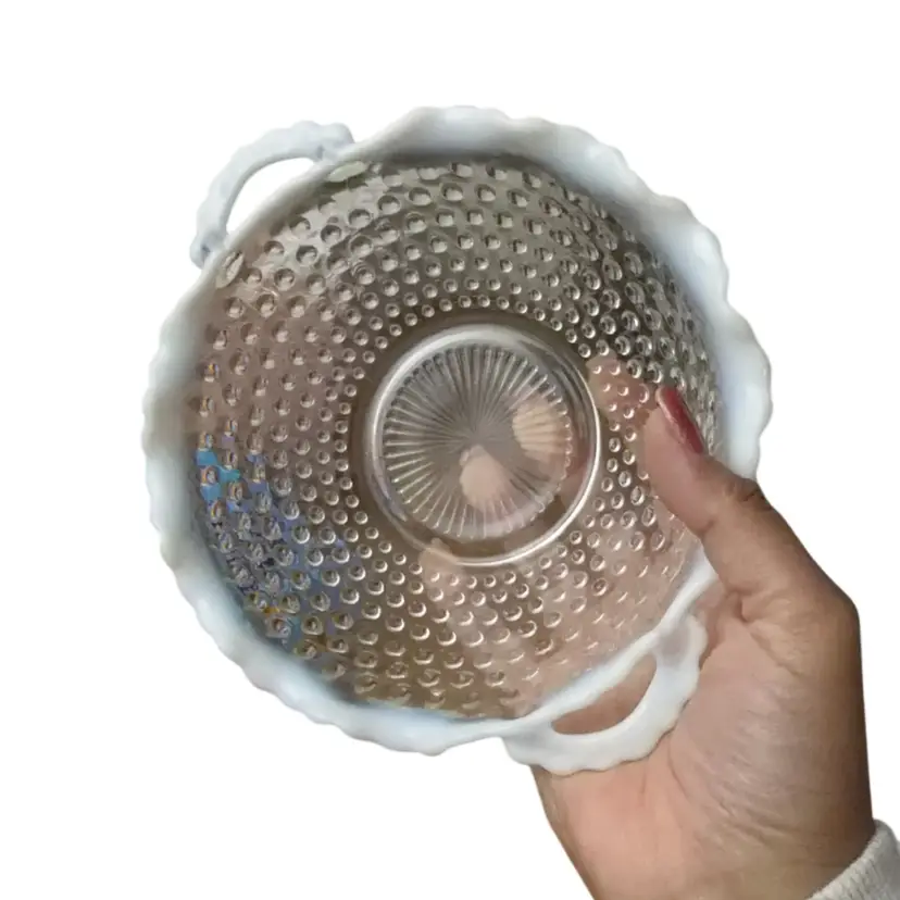 vintage Anchor Hocking Moonstone opalescent handled bowl