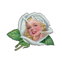Vintage White Rose Gas Oil Dealer Transfer Decal Sticker Blond Woman 1950s Logo