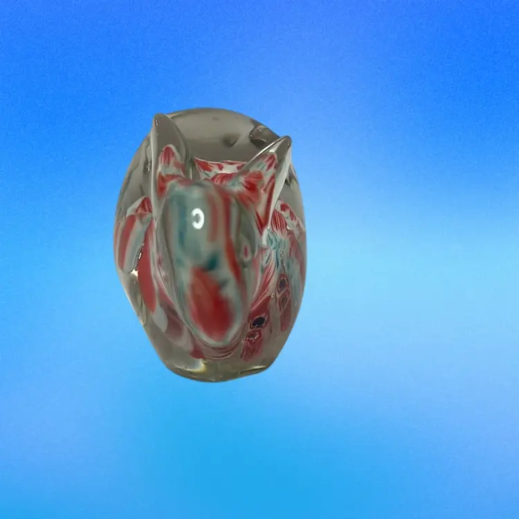 Vintage Art Glass Rabbit With Orange & White Millefiori Center. Has Orange Eyes.