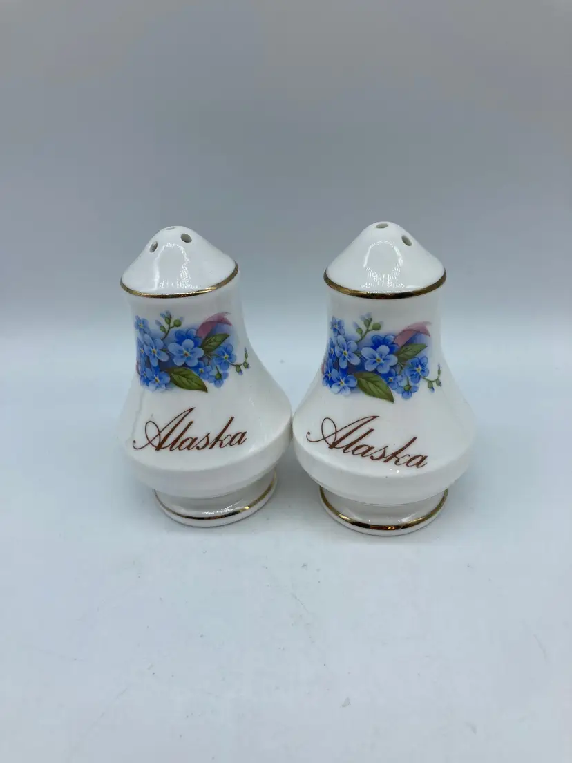 Vintage Porcelain Alaska Forget Me Not Flower Salt & Pepper Shakers, Made in England
