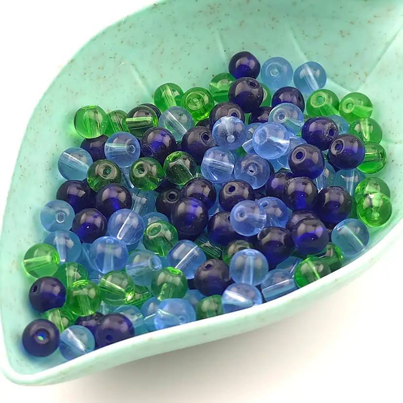140pcs 5-6MM Glass Beads, lt blue, cobalt & green #BC108
