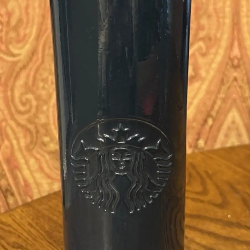 Starbucks Dark Blue Green Heavy Glass Water Bottle 22 Oz Cold Beverage Screw Top