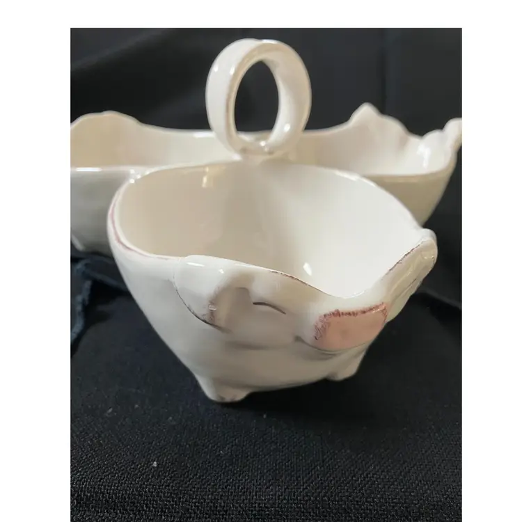 Pier 1 Tri bowl Pig Snack Serving Dish