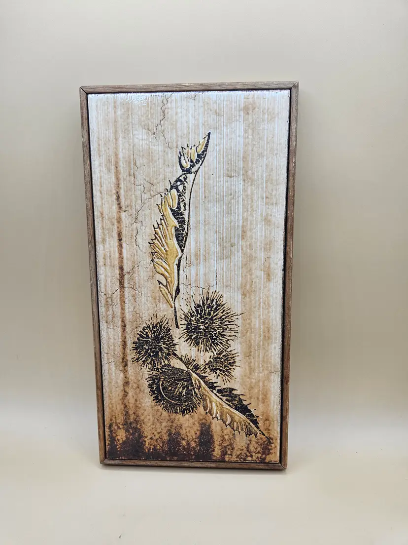 Ragna Verticle 12.25" x 6.5" Rectangle Brown, Tan Floral Tile, Wall Art, Trivet, Italy