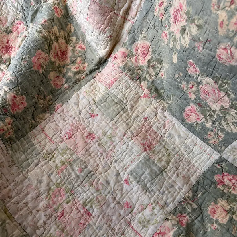 Handstitched Pastel Floral Quilt