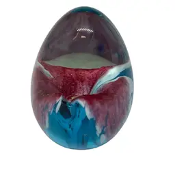 Vintage Glass Eye Studios’93 Really Nice Teal, Pink, And White Floral Paperweight