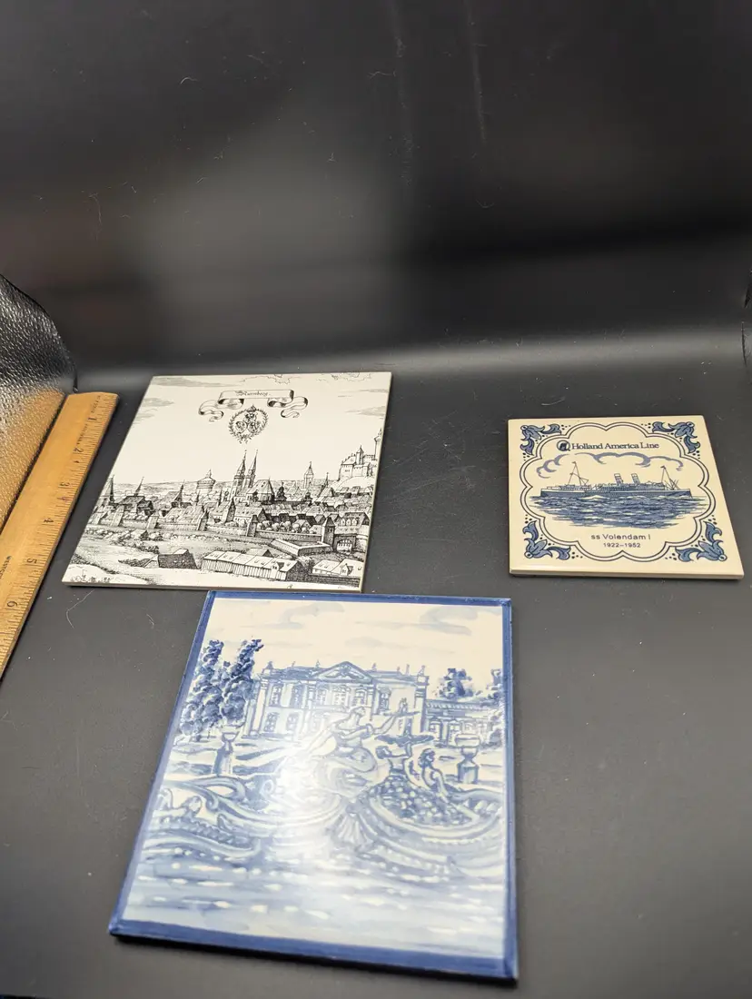 Vintage Lot Of 3 Tile Trivets Delft Blue Ceramic And Germany Black And White