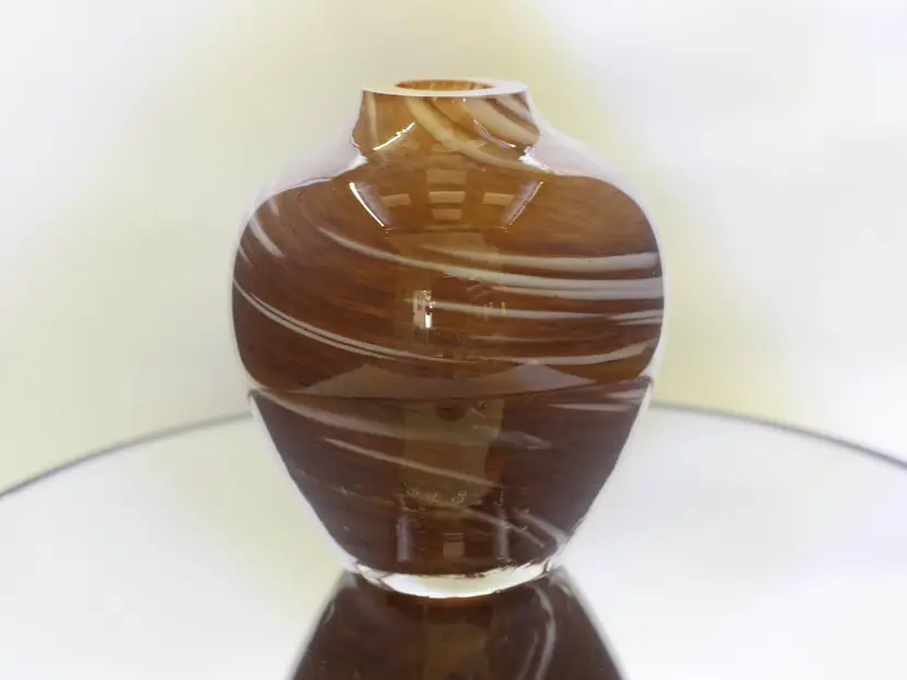 Brown & White Swirl Art Glass Bud Vase