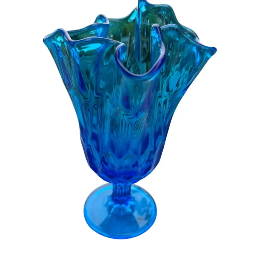 Fenton Colonial Blue Thumbprint Handkerchief  Vase