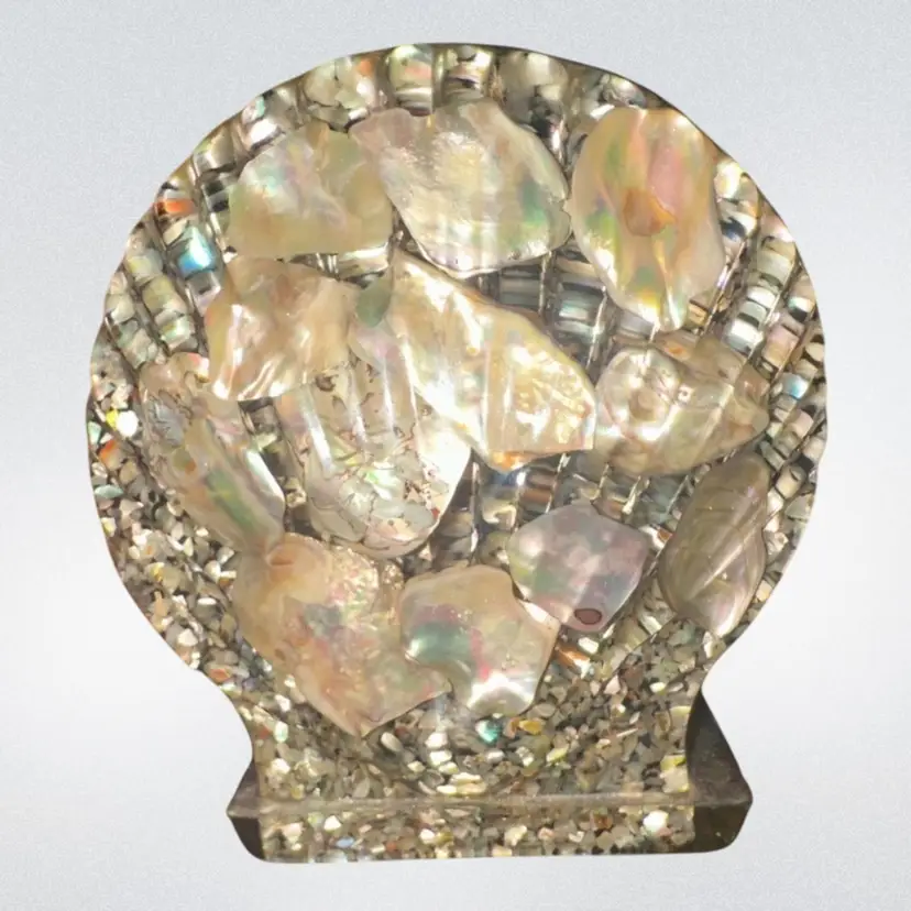 Vintage Lucite/Acrylic & Abalone Shell Napkin/Letter Holder Seashell Design Gifts MCM