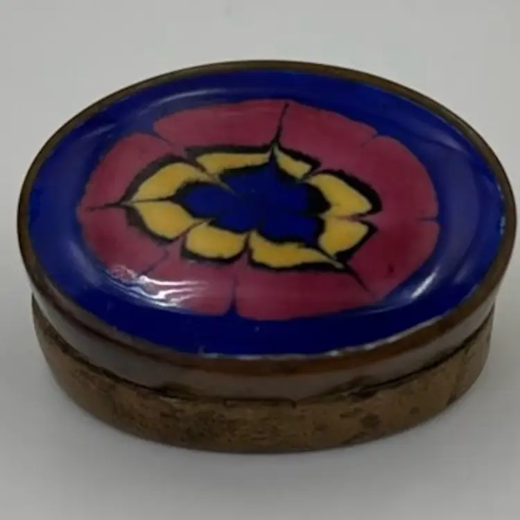 Vintage Enamel Brass Trinket Box