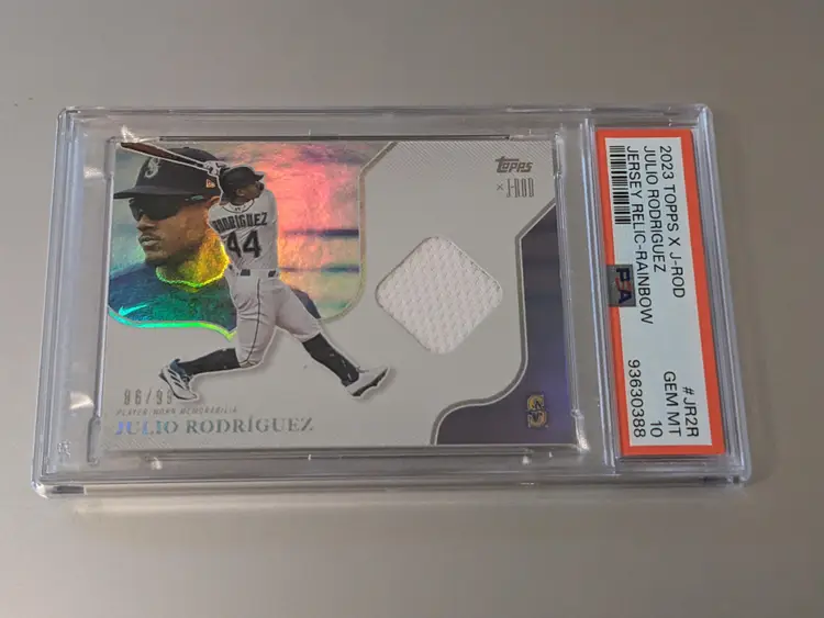 Julio Rodriguez 2023 Topps X J-Rod - Jersey Relics Rainbow 86/99 #JR2-R PSA 10